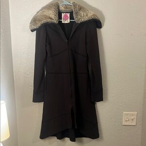 Free People Women's Black Coat with Faux Fur Collar